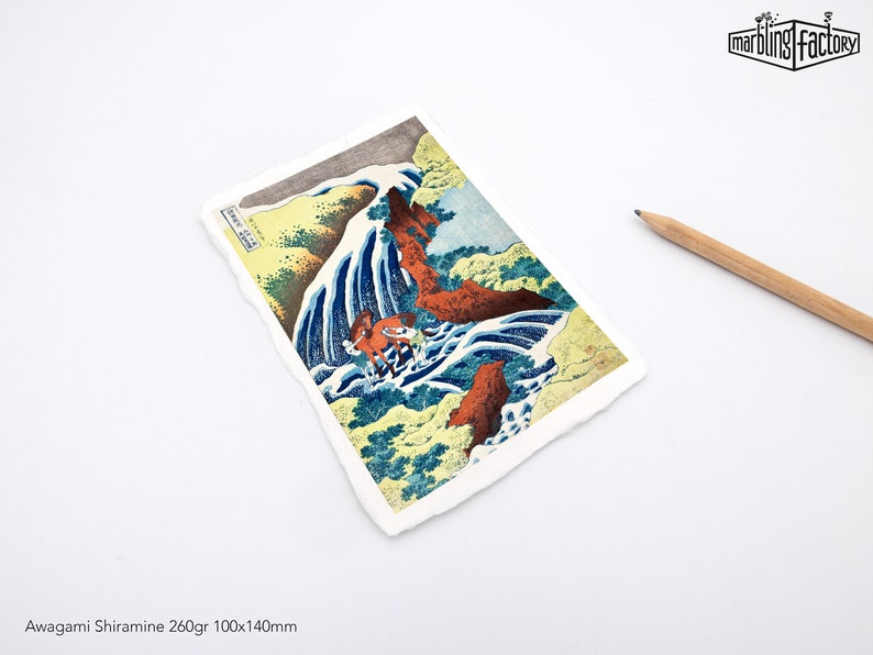 Hokusai's The Yoshitsune horse-washing falls at Yoshino, Izumi Province Impression fine art à bord frangé image 4