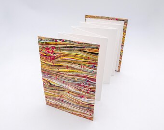 Handcrafted Leporello Notebook 3 - Marbled Paper Design - Italian Embossed Paper - Ideal for Watercolor & Drawing - Parisian Stationery