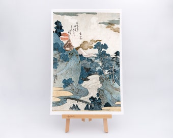 Utagawa Kuniyoshis Abendansicht des Fuji (1829) – Kunstdruck mit Fransenrand