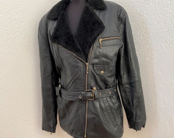 Real Leathers biker coat Medium size Ladies Black Leather coat Women leather coat Winter leather coat Aviator coat Genuine leather coat