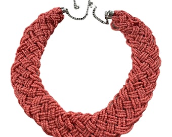 Vintage Beaded necklace Boho necklace Orange necklace Mustard necklace Beaded statement necklace