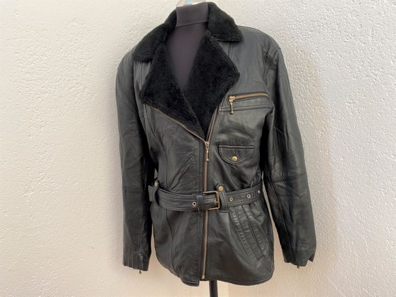 Real Leathers biker coat Medium size Ladies Black Leather coat Women leather coat Winter leather coat Aviator coat Genuine leather coat