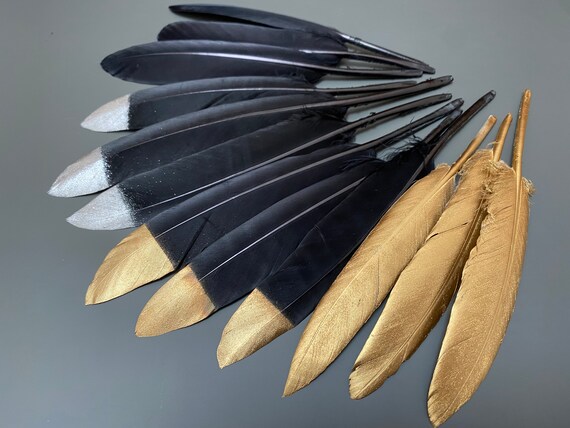 16 Pcs Mixed Black Feathers Gold Feathers Silver Feathers Goose Feathers  Jewelry Making Carnival Plumas Feathers for Crafts Earring Feathers 