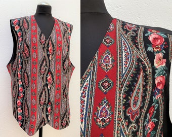 Vintage Weste XXL Damen Viskose Weste D/NL 46 GB 20 F 48 I 52 Exzellenter Zustand Blume Weste Rot Weste Frauen Weste Gobelin Weste
