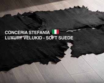 Black Italian Leather Hides – Velukid Goatskin Suede or Caviar Suede Calfskin – Conceria Stefania