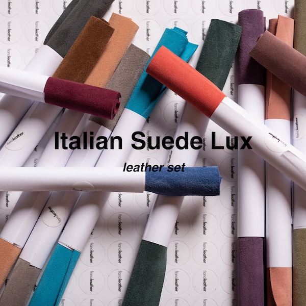 ITALIAN Suede Lux leather set bundle MIX colors - leather pieces / sheets / DIY gift / leather starter  | fianoleather