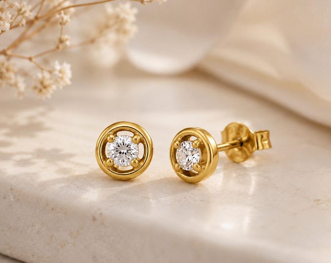 Celia 4mm Lab-Grown Diamond Stud Earrings, Gold Plated Sterling Silver
