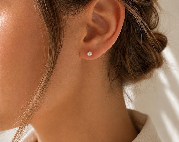 Sophie Freshwater Pearl Stud Earrings | Sterling Silver, 4mm Pearls