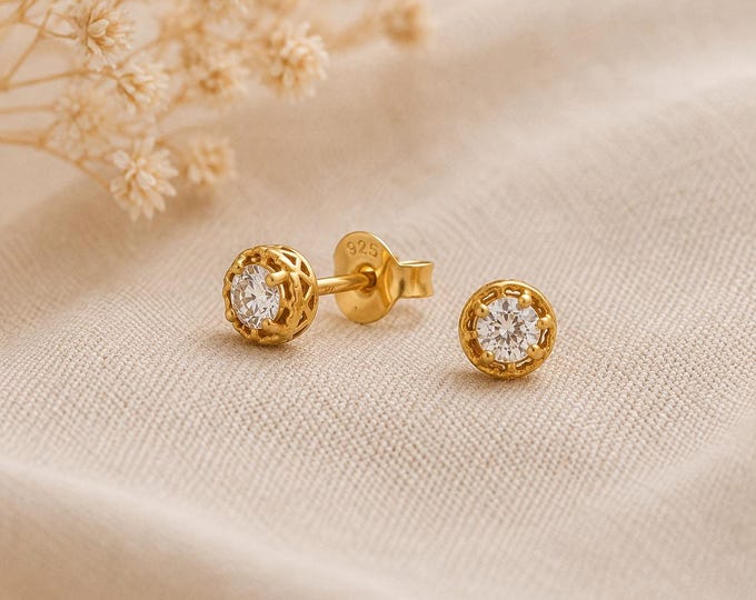 Featured listing image: Elara 4mm Lab-Grown Diamond Stud Earrings, Gold Plated Sterling Silver