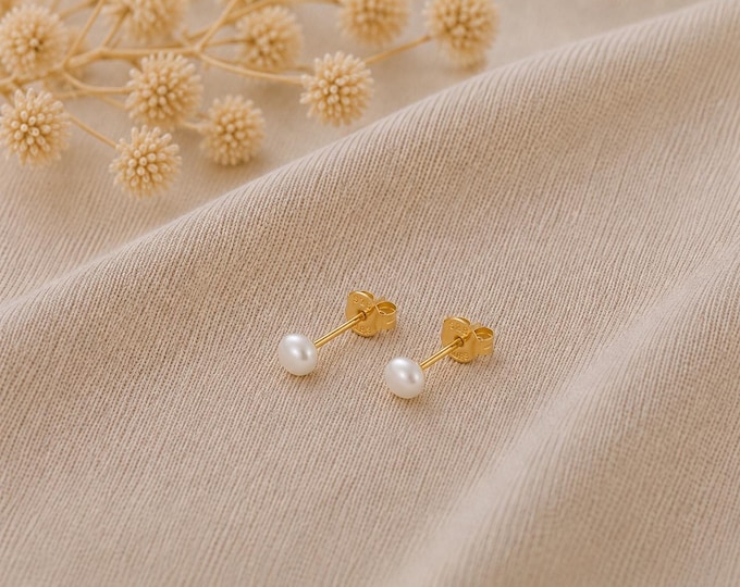 Sophie Freshwater Pearl Stud Earrings | Gold Plated Sterling Silver, 4mm Pearls
