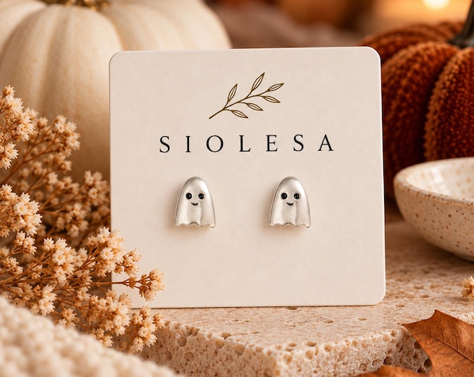 Sterling Silver Ghost Stud Earrings, Oxidized Halloween Jewellery