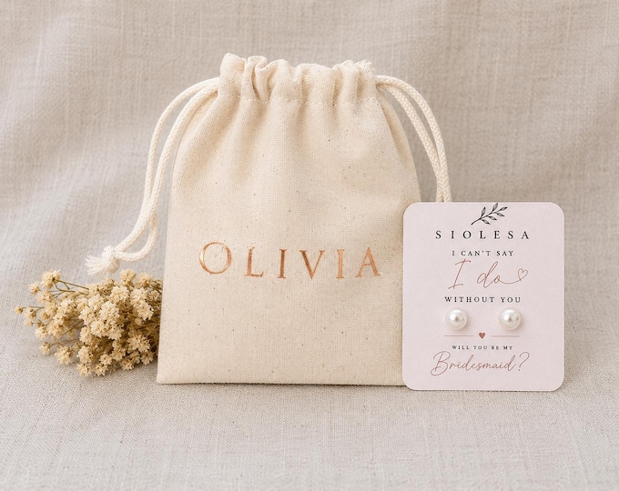 Featured listing image: Personalised Bridesmaid Pearl Earrings Gift, 7mm Freshwater Studs, Proposal Keepsake