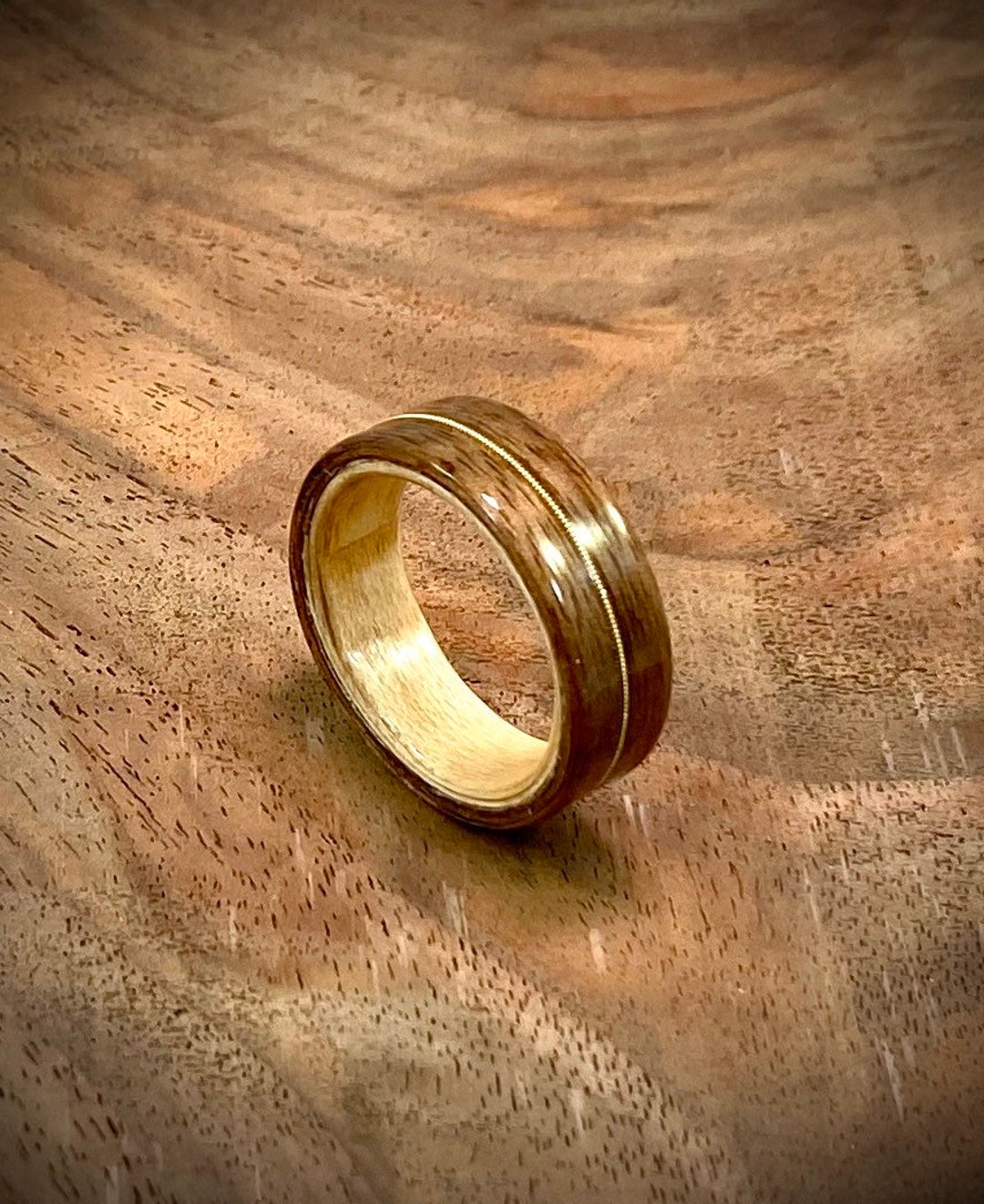 Walnut and Maple Handmade Bentwood Ring With Guitar String Inlay - Etsy