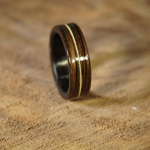 Handmade Brazilian Rosewood Bentwood Ring with Ebony liner and Guitar String inlay