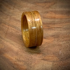 Handmade Hawaiian Koa Bentwood Ring with Guitar String Inlay