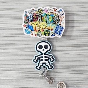 Porte-badge rétractable pour radiologie, Porte-badge pour équipe de radiologie, Porte-badge squelette, Bobine de badge squelette, Bobine de badge de radiologie
