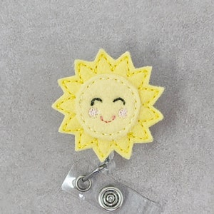 Yellow Felt Sunshine Retractable Badge Holder, Sun Badge Holder, Summer Badge Holder, Pediatric Badge Holder