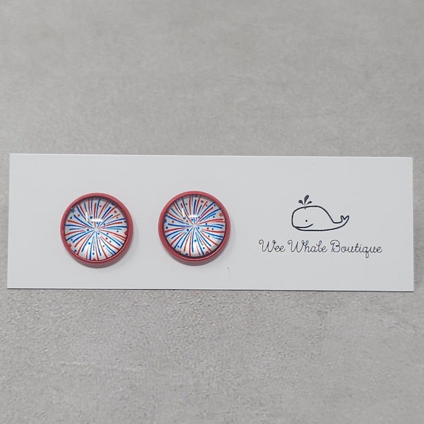 Red White And Blue Fireworks Stud Earrings, July 4th Stud Earrings, Independence Day Earrings, Red White And Blue, Fireworks Earrings