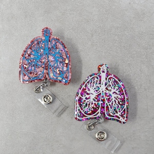Glitter Resin Lungs Retractable Badge Holder, Glitter Lungs Badge Holder, Pulmonologist Badge Holder, Respiratory Therapy Badge Holder