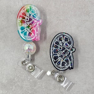 Glitter Kidney Retractable Badge Holder, Nephrology Badge Holder, Nephrologist Badge Holder, Kidney Badge Holder, Resin Kidney Badge Holder