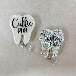 Glitter Tooth Badge Holder, Glitter Tooth Badge Holder, Personalized Tooth Badge Holder, Personalized Badge Reel, Glitter Tooth Name Tag