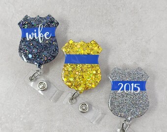 Police Wife Retractable Badge Holder, Police Badge Holder, Thin Blue Line Badge Holder, Police Wife