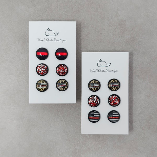 Thin Red Line Stud Earrings, Firefighter Stud Earrings, Fire Wife Stud Earrings, Cheetah Print Stud Earrings, Thin Red Line