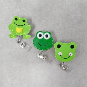 Bright Green Shimmer Vinyl Frog Badge Holder, Frog Badge Reel, Frog Badge Holder