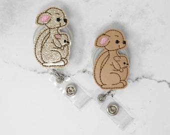 Beige Glitter Vinyl Kangaroo And Joey Badge Holder, Labor And Deliver Badge Holder, Pediatric Badge Holder