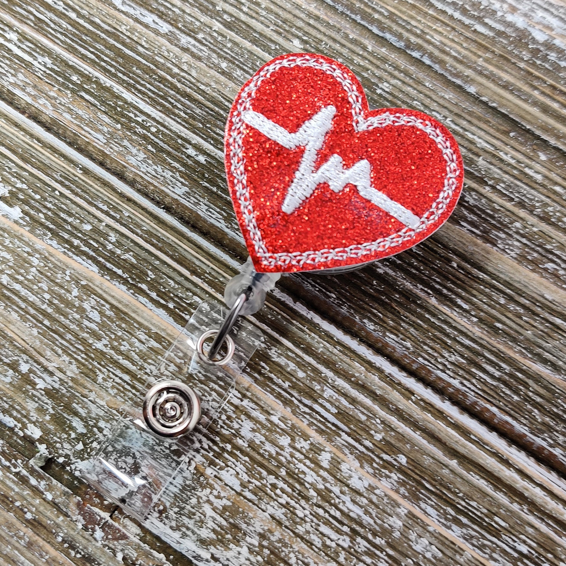 Red Glitter EKG Heart Badge Holder EKG Heart Badge Reel - Etsy