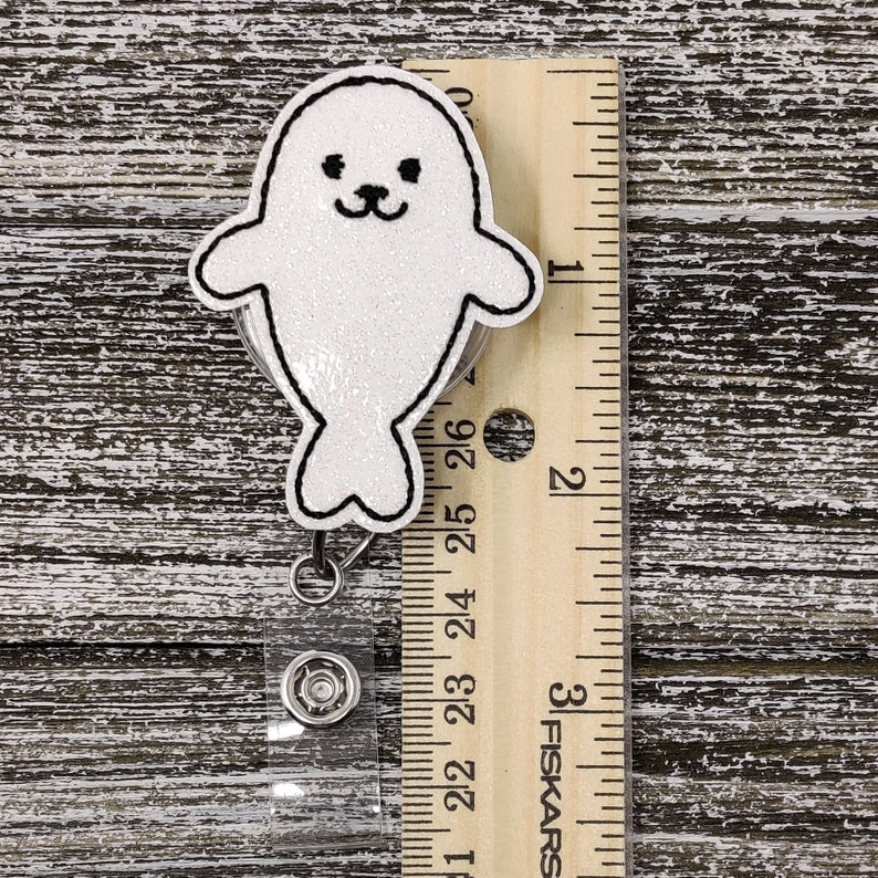 White Glitter Vinyl Seal Badge Holder Seal Badge Holder Pediatric Badge Holder