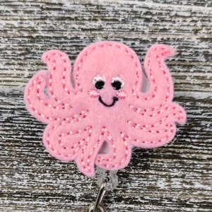 Pink Felt Octopus Badge Holder, Pink Octopus Badge Reel, Pediatric Badge Holder
