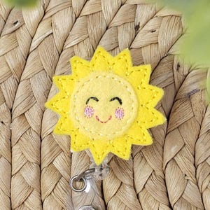 Yellow Felt Sunshine Retractable Badge Holder, Sunshine Badge Reel, Sunshine Badge Holder, Nurse Badge Holder, Interchangeable Badge Holder