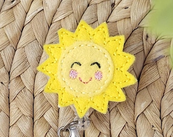 Yellow Felt Sunshine Badge Reel, Interchangeable Retractable ID Holder