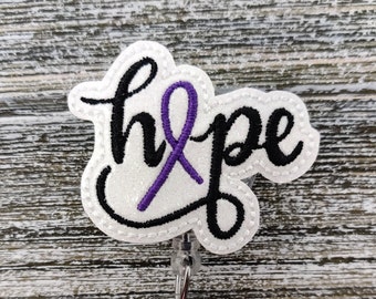 Hope Awareness Ribbon Badge Holder, Purple Awareness Ribbon Badge Holder, Epilepsy Awareness Badge Holder, Alzheimer's Awareness Badge Reel