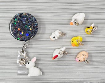 Animal Badge Reel Charms | Bunny Charm | Bee Charm | Chicken Charm | Rubber Duck Charm | Pig Charm | Cow Charm | Swan Charm
