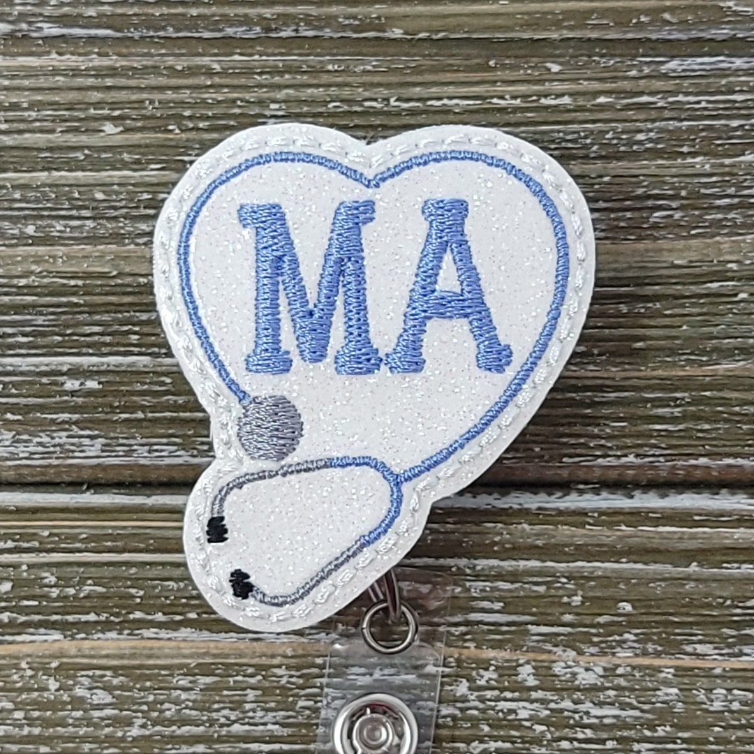 White and Blue Glitter Vinyl Medical Assistant Badge Holder, Medical