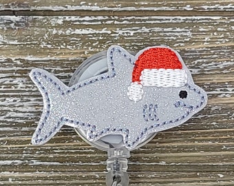 Silber Glitter Vinyl Santa Hai Ausweishalter, Santa Hai Ausweishalter, Hai Ausweishalter