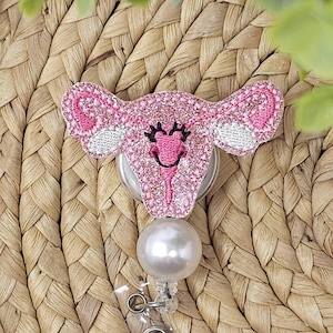 Pink Uterus Retractable Badge Holder, Uterus Badge Holder, Uterus Badge Reel, OB-GYN Badge Holder, Interchangeable Badge Reel, Badge Reel