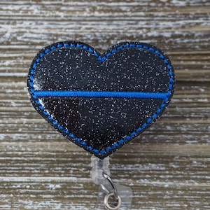 Thin Blue Line Heart Badge Holder, Police Wife Badge Holder, Blue Lives Matter Badge Holder