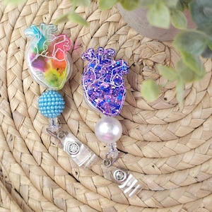 Anatomical Heart Retractable Badge Holder, Anatomical Heart Badge Reel, Heart Badge Holder, Heart Badge Reel, Cardiac Nurse Badge Holder