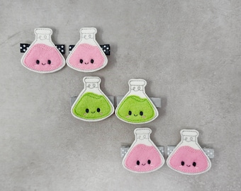 Green And White Felt Chemistry Flask Alligator Clips, Erlenmeyer Flask Hair Clips, Chemistry Flask Hair Clips, Science Hair Clips