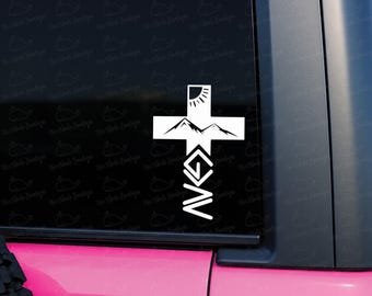 Gott ist größer als die Höhen und Tiefen Kreuz Outdoor Vinyl-Aufkleber, Gott ist größer als die Höhen und Tiefen Aufkleber, Kreuz Outdoor Vinyl-Aufkleber