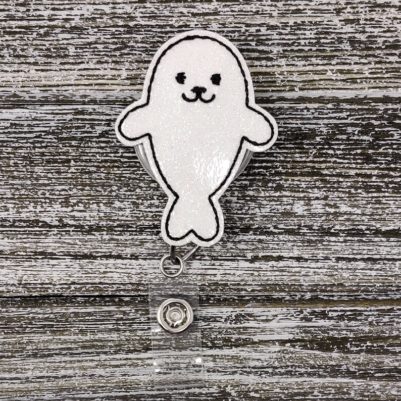 White Glitter Vinyl Seal Badge Holder Seal Badge Holder Pediatric Badge Holder