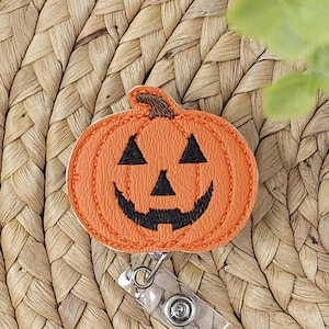 Orange Jack-o-lantern  Retractable Badge Holder, Jack-o-lantern Badge Holder, Pumpkin Badge Holder, Halloween Badge Holder, Nurse Badge Reel