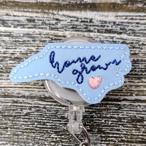 Light Blue Shimmer Vinyl North Carolina Home Grown Badge Holder, North Carolina Badge Holder, NC Badge Holder