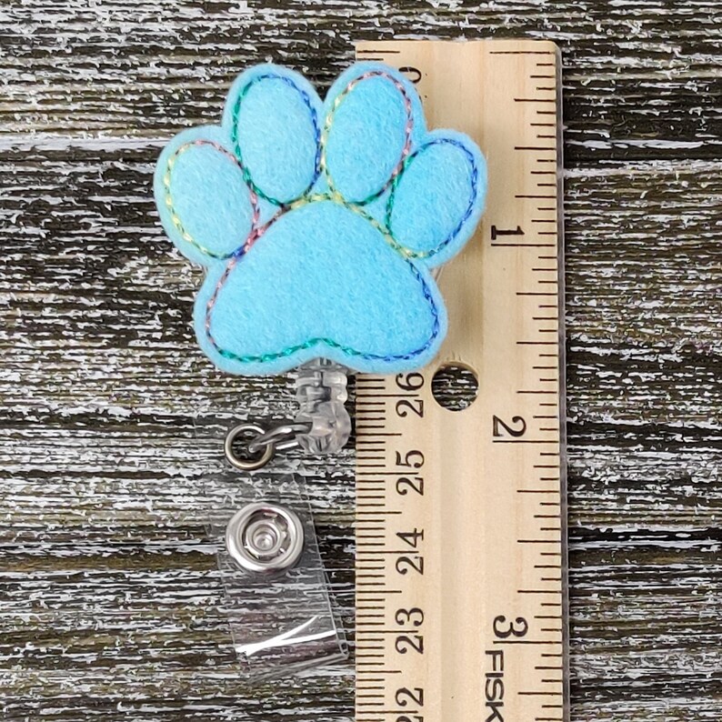 Aqua Felt Paw Print Retractable Badge Holder, Paw Print Badge Holder, Paw Print Badge Reel image 6