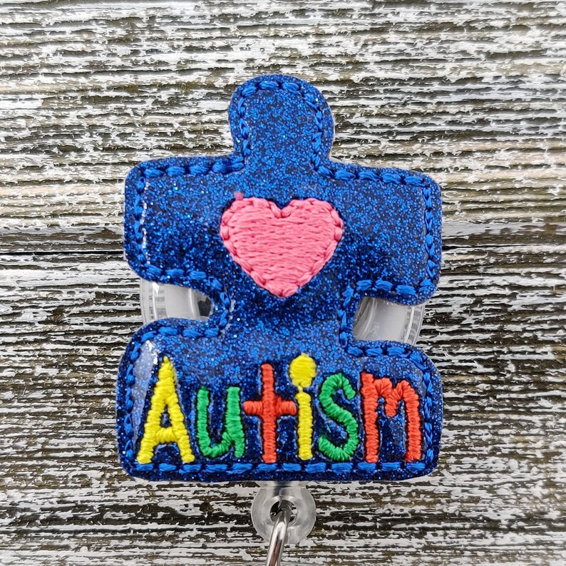 Pediatric Badge Holder Puzzle Piece Badge Reel Puzzle Piece Badge Holder Blue Glitter Autism Puzzle Piece Badge Holder