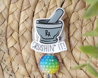 Crushin' It Retractable Badge Holder, Pharmacy Badge Holder, Pharmacy Badge Reel, Rx Badge Holder, Rx Badge Reel, Pharmacist Badge Holder