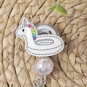 Bobine de badge flottant licorne à paillettes blanches, porte-badge licorne, été, infirmière, enseignant